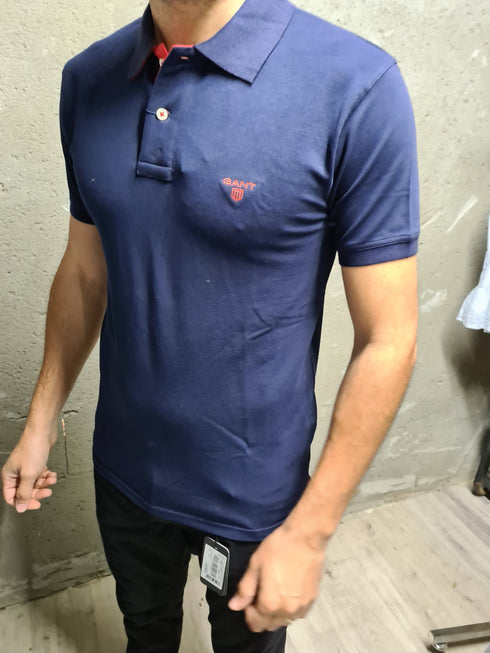 Gant TshirtPolo המותג גאנט חולצת צווארון צבע כחול כהה